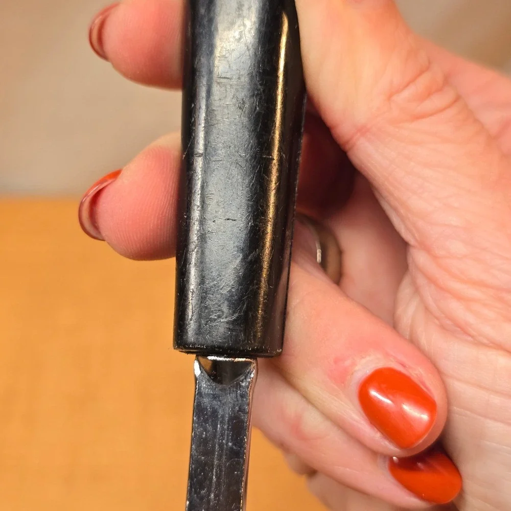Vintage EKCO USA Chrome Plated Slotted Spoon Black Plastic Handle‎